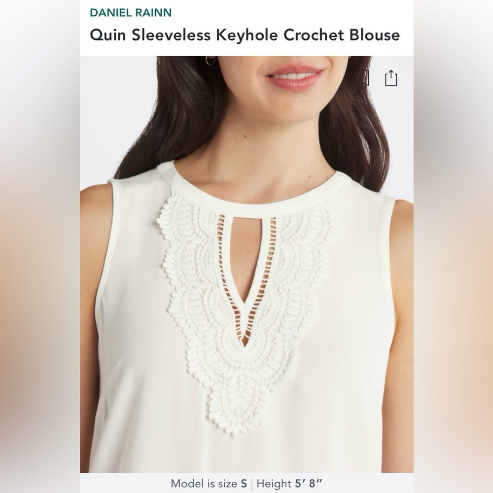 Daniel Rainn Quin Sleeveless Keyhole Crochet Blouse | Medium | White - Picture 8 of 11